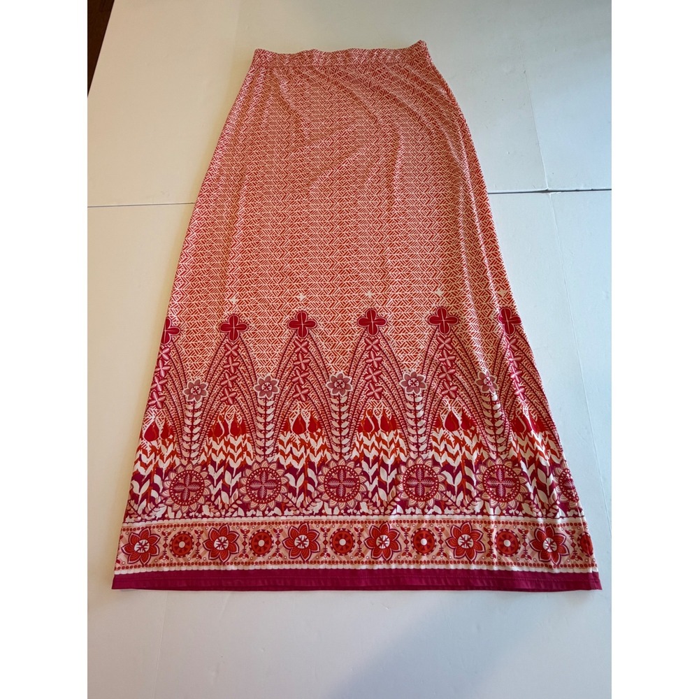 Sophie Max Red White Geometric Floral Border Print Maxi Skirt Womens S